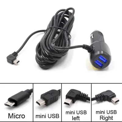 5V 3.4A Mini USB Car Charger 2 USB Ports Car DVR Dash Cam Charging Cable 3.5m UK • £7.19