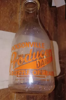 Vintage Acl WWII Victory Dairy Milk Bottle Jacksonville Ill Quart Htf • $15