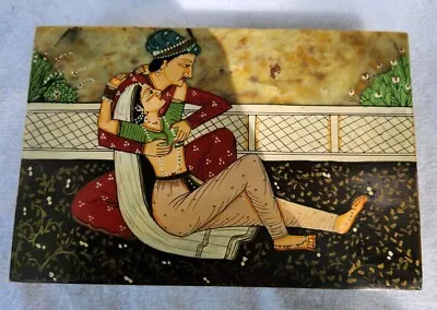 Now Soapstone Jewelry Trinket Box Handcarved Painted Made In India Hinged Lid  • $19.99