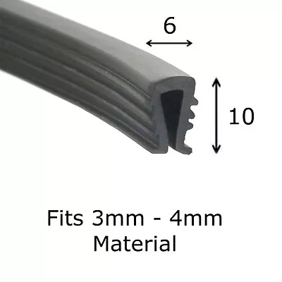 Finned 3-4mm Rubber U Shape Window Glass Channel Edging Trim Seal - Per Metre • £4.20