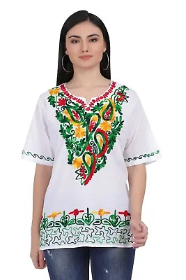 White Tops/Blouses Colorful Hand Stitched Mexican Style • $14