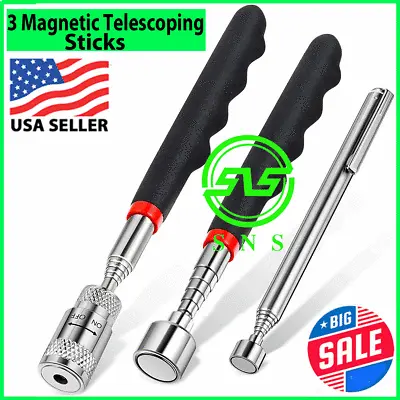 3pcs Magnet Pickup Tool Stick Telescoping Include 8 Lb LED Light Grabber Extend  • $7.99