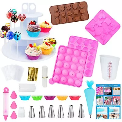 Cake Pop Maker Kit With 3 Silicone Mold Sets - 3 Tier Display Stand Piping T... • $43.23