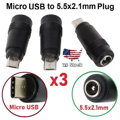 3 Pcs 5.5x2.1mm Female Jack To Micro USB Male Plug DC Power Connector Adapter • $3.67