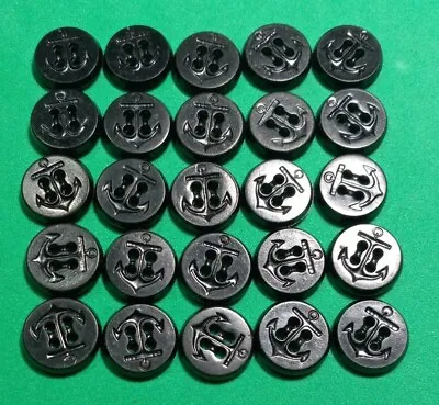 (25) Vintage US Navy Military Anchor Insignia Black Plastic Buttons 5/8  • $9.50