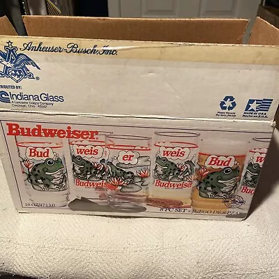 8 Pc Set Vintage Budweiser King Of Beers Indiana Glass Anheuser-Busch Inc. 16oz. • $24.99