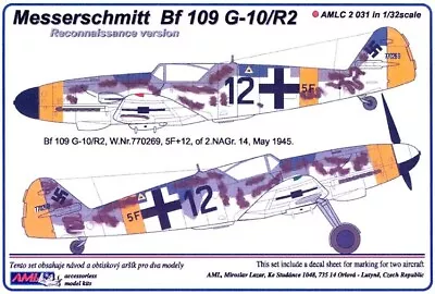 AML Models Decals 1/32 MESSERSCHMITT Bf-109G-10/R2 German Recon Fighter • $7.50