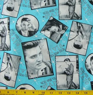 22 Inches EPE Elvis Presley In The 50's Graphic Patch Aqua Blue Cotton Fabric • $9.15