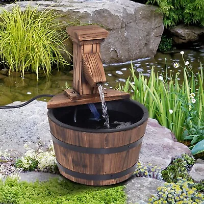 £34.79 • Buy Wood Barrel Pump Patio Garden Water Fountain Water Feature Electric Outdoor