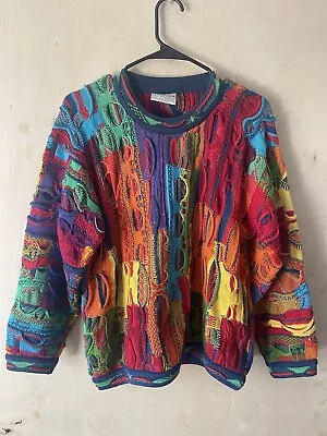 Coogi Made In Australia Vintage 3D Abstract Knit Cotton Multicolor Sweater XS • $220