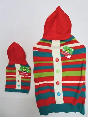 $15 • Buy Top Paw Dog Christmas Sweater With Hood Red & Green Stripes  NWT & Hanger