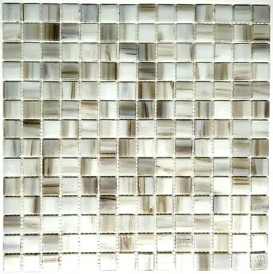 3/4 X 3/4 Toasted White Copper Glimmer Glass Mosaic Wall Tile Backsplash Kitchen • $13.99