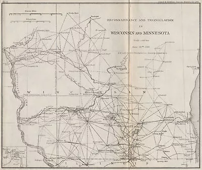 MIDWEST USA.Wisconsin Minnesota Triangulation.Milwaulkee Madison.USCGS 1889 Map • $23.62