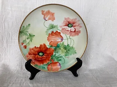 Vintage Ginori Italy Painted Red Orange Poppies Plate 8.5” Gorgeous Great Cond! • $27