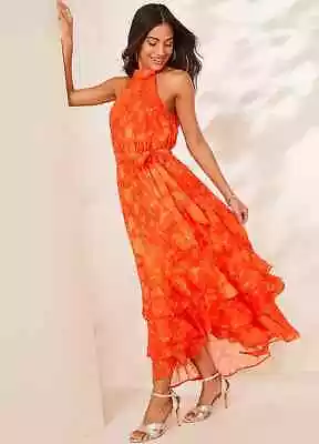 Kaleidoscope Orange Floral Burnout Hi Low Hem Dress - Size 10 - BNWOT - RRP £75 • £35