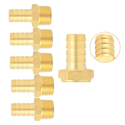 5x 1/2  Hose Barb X 1/2  Male NPT Brass Adapter Threaded Fitting Fuel/Water/Air • $11.99