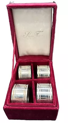 Vintage Godinger Napkin Rings Silver Plate Set Of 4 Silver Treasures Velvet Box • $17