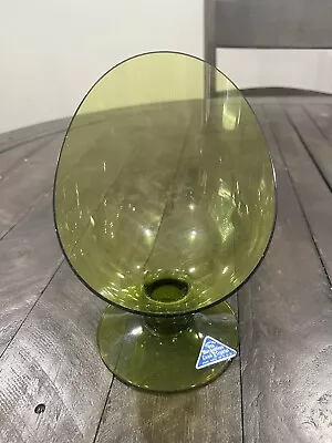 Morgantown Glass Slant Candle Holder Moss Green MCM Avocado Vintage • $29.99