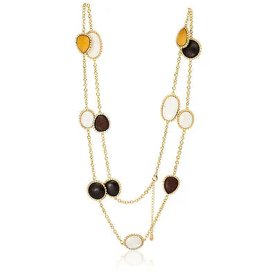 $50.99 • Buy V By Eva Multi-Color Wood Oval Mother Of Pearl Gold Tone Necklace 52  Hsn $129