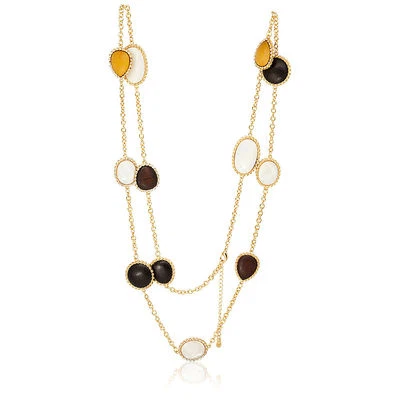$50.99 • Buy V By Eva Multi-Color Wood Oval Mother Of Pearl Gold Tone Necklace 52  Hsn $129