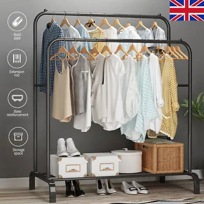 £28.59 • Buy Heavy Duty Double Clothes Rail Hanging Rack Garment Display Stand Storage Shelf