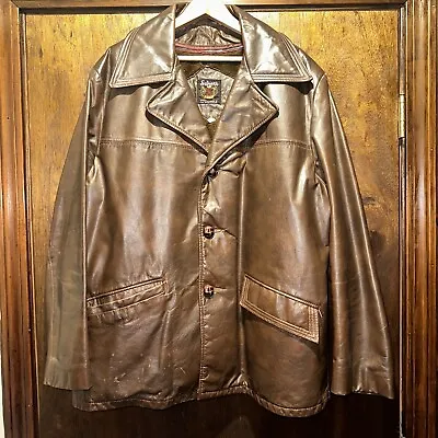Vtg Schott NYC USA Car Pea Coat Black Cowhide Leather Jacket Mens Large • $195