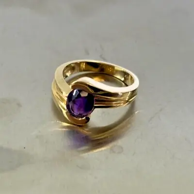 VTG 14K Yellow Gold Oval Amethyst Ring Size 6.75 / 5.0g 0444 Charity WSEA • $103.59