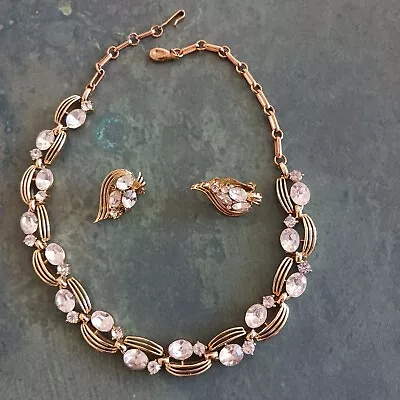 Vintage Lisner Rhinestone Necklace Clip Earrings 60s • $9.39