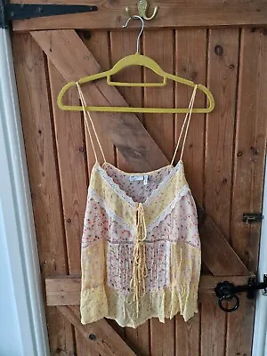 £9 • Buy ASOS Yellow Patchwork Tie Front Sun Cami Top Floral Patterned Lace Size 12