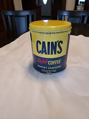 CAIN'S Dated COFFEE Pantry Canister Decoware Brand Metal Can VINTAGE RARE FIND • $35