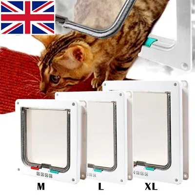 Pet Door Locking Small Medium Large Dog Cat Flap Magnetic White Frame 4 Way • £11.99