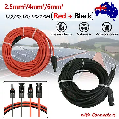 AU 2.5/4/6mm² 1/5/10/15/20M IP67 Solar Panel Extension Cable Wire With Connector • $18.49