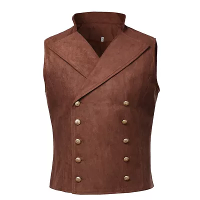 Victorian Mens Double Breasted Button Vest Gothic Steampunk Gentleman Waistcoat • $27.99