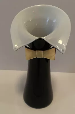 Vintage Mid-Century Modern ~ Glass Tuxedo Vase With Brass Bowtie ~ 11.5  Rare • $95