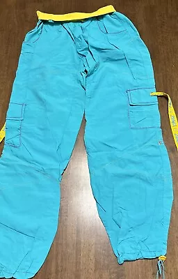 Zumba Roll Down Cargo Pants Capris Blue Green Size M Fitness Yoga Gym UFO STYLE • £77.21