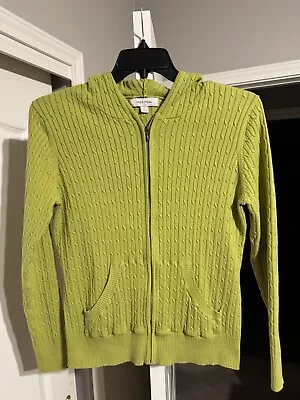 Merona Ribbed Knit Zip Up Hoodie Green Sweater Women’s Large • $7.99