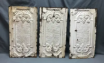 3 Antique Shabby White 13x24 Tin Ceiling Panels Chic VTG Crafts Old 232-24B • $99