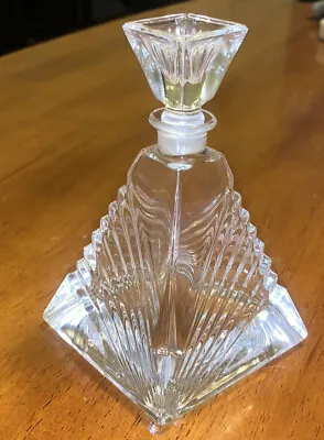 Vintage Pyramid Cut Etched Lead Crystal Perfume Bottle 5”H X 3”W. 1 1/4 Lbs • $10.95