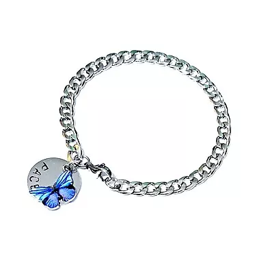 Medical Alert Bracelet Warning Stainless Steel Curb Chain Disc & Butterfly Charm • £6.99