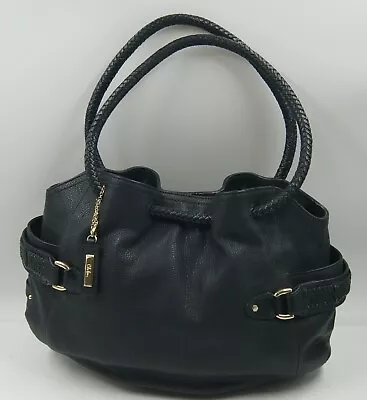 Cole Haan Women's Handbag Black Pebble Leather Braided Double Handle Hobo Bag • $34.99
