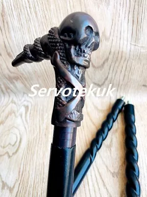 Antique Style Brass Skull Head Handle Wooden Walking Stick Cane Handmade Gift • $39.60