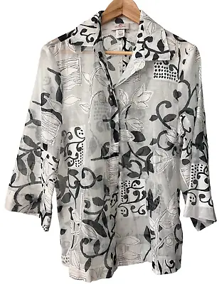 IC Collection Top Womens M Sheer Mesh Shirt Jacket Single Button Art To Wear USA • $35.99