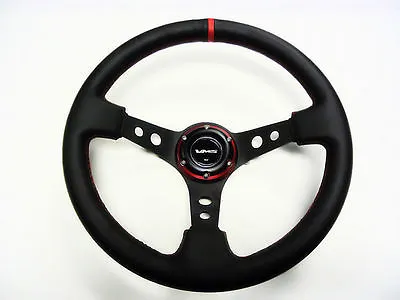 350mm Vms Racing Deep Dish Steering Wheel Black Leather Red Stitching 6 Bolt • $104.95