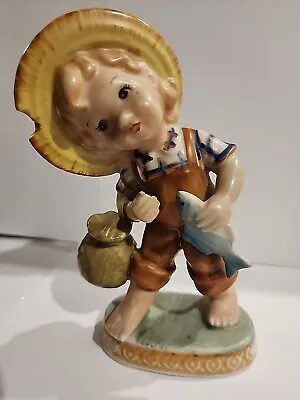 Made In Japan Little Girl With Fish And Basket Vintage Figurine RARE • $17.98