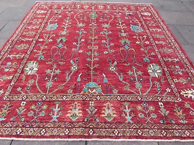 Vintage Hand Made Traditional Kazak Oriental Wool Red Large Carpet 285x255cm • £1095