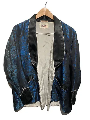 Vintage 50s Hi-Mode SMOKING JACKET Kimono Size Large Blue Robe Made In Japan • $99