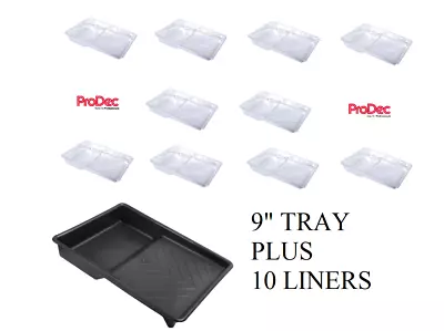 Prodec 9  Paint Tray + 10 X Tray Liners Quick Colour Changes 9 Inch Roller Kit • £9.98