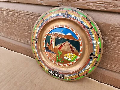 Vintage 8” Mexican Aztec  Copper Wall Plate Enamel Paint • $25