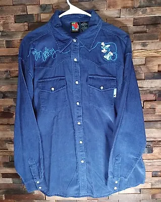 Vintage Disney Mickey Lasso Embroidered Western Corduroy Pearl Snap Shirt Mens M • $29.95