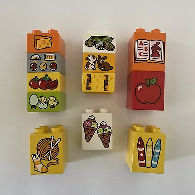 Lego Duplo Printed Bricks Blocks Lot Of 12 - Ice Cream Crayons Yarn Money Apple • $11.25